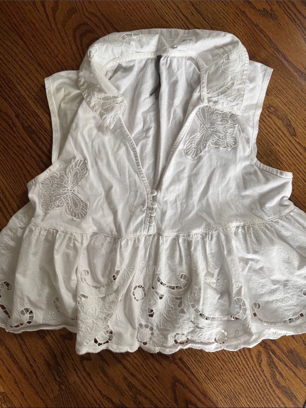 White Embroidered Sleeveless Peplum Top - Anthropologie worn once!!